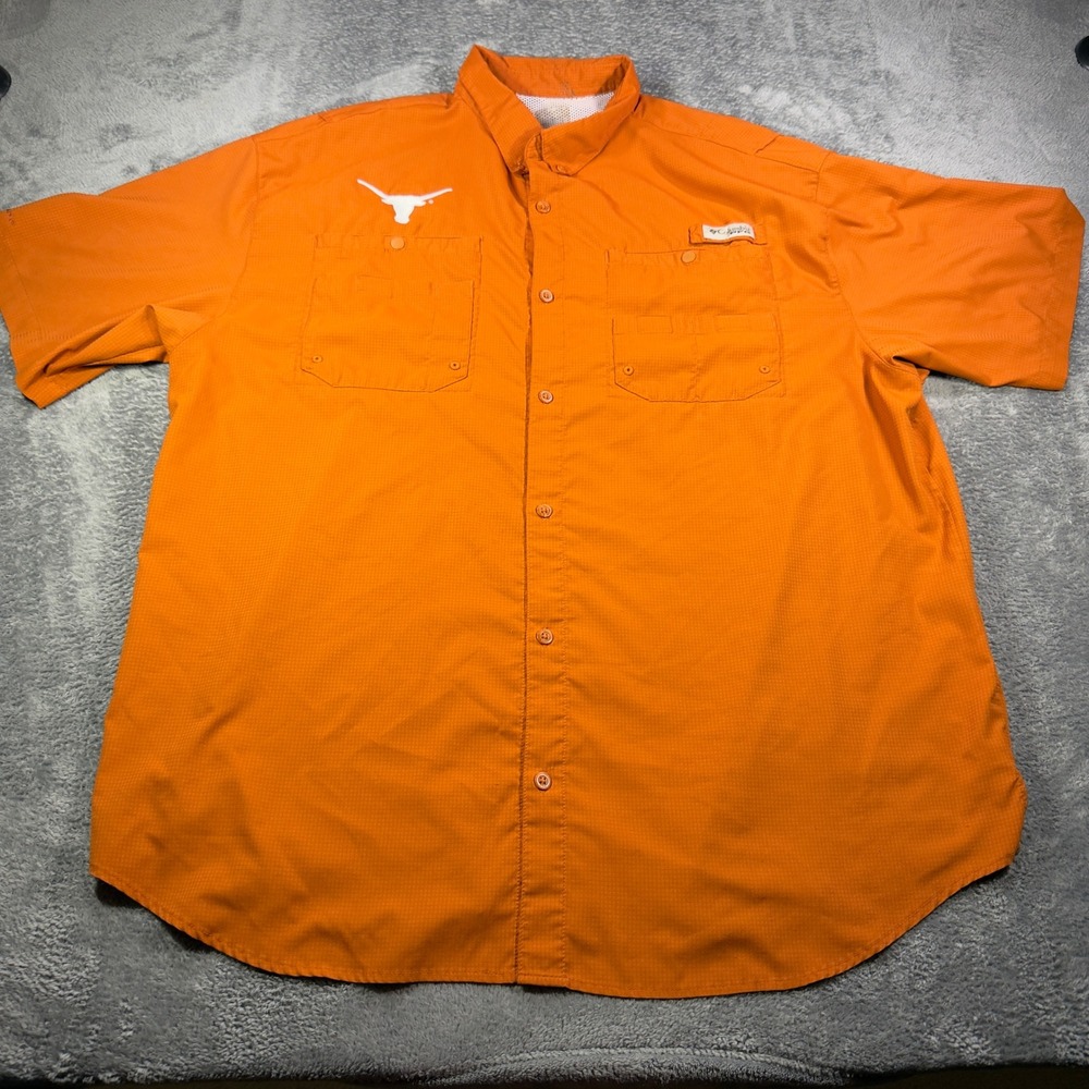 Columbia PFG Texas Longhorns Mens Burnt Orange Fishing Shirt Short Sleeve XM7417